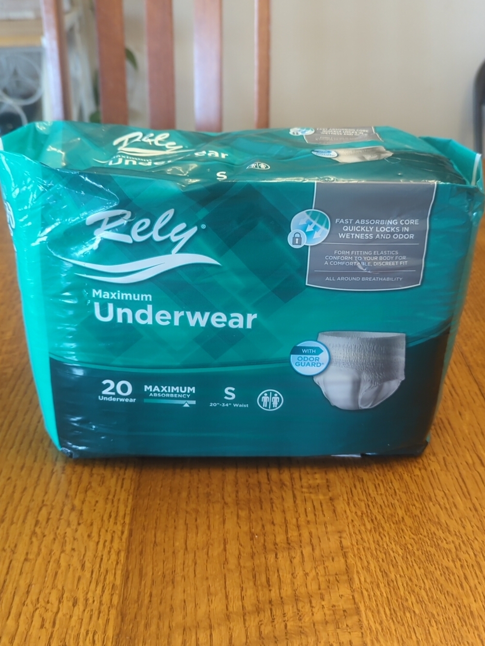 Rely Incontinence Briefs- Maximum Underwear 20 Pack │Small Size 20" To 34" Waist